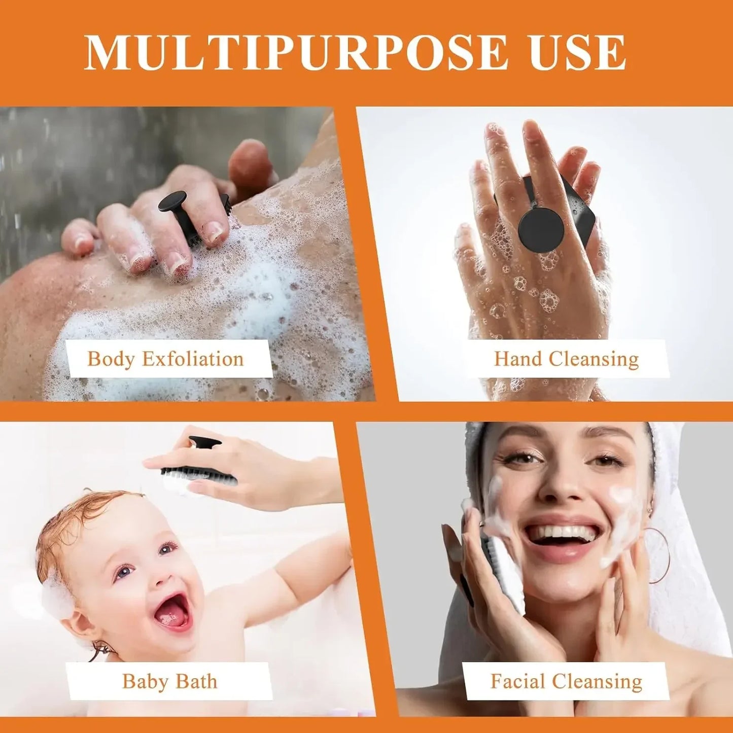 Exfoliating Silicone Brush Cleanser No Slip Handle Body Scrubber Cleans and Massages Skin