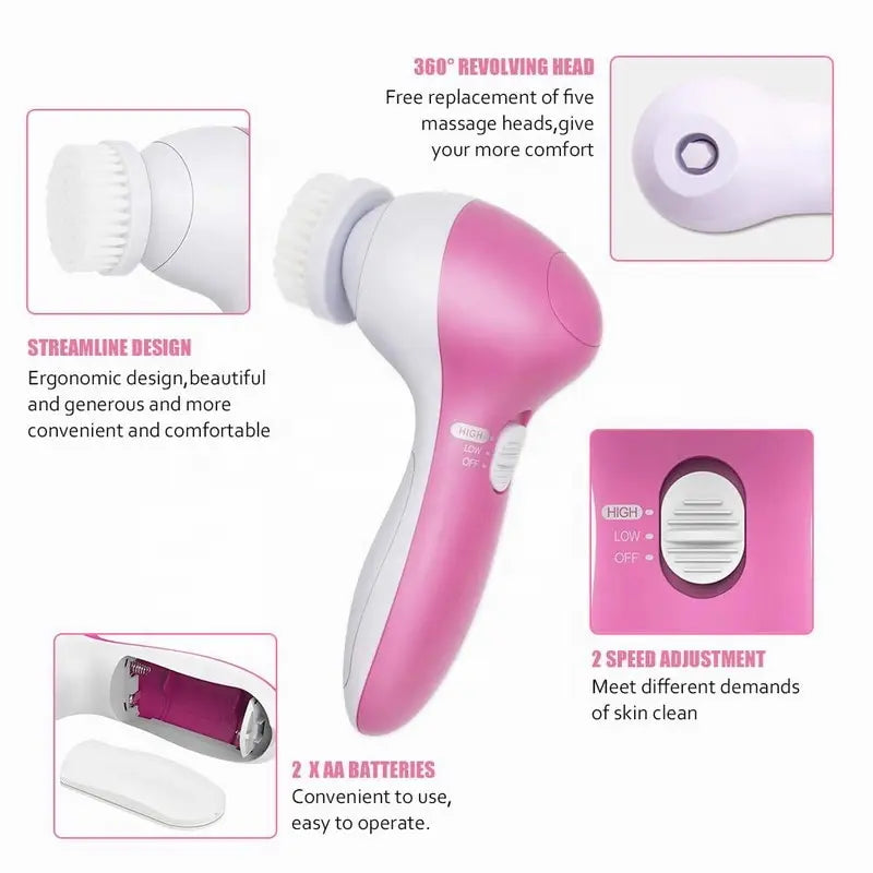 Electric Facial Cleaner 5 IN 1 Face Cleansing Brush Wash Machine Spa Skin Care Massager