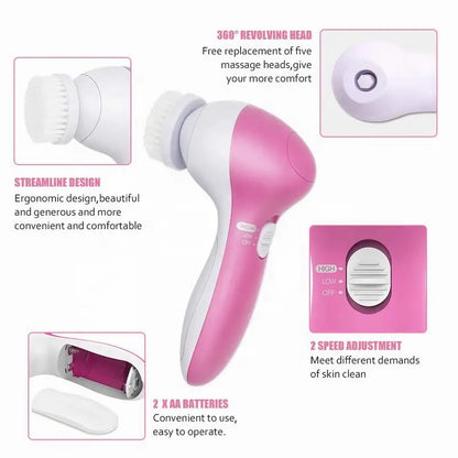 Electric Facial Cleaner 5 IN 1 Face Cleansing Brush Wash Machine Spa Skin Care Massager